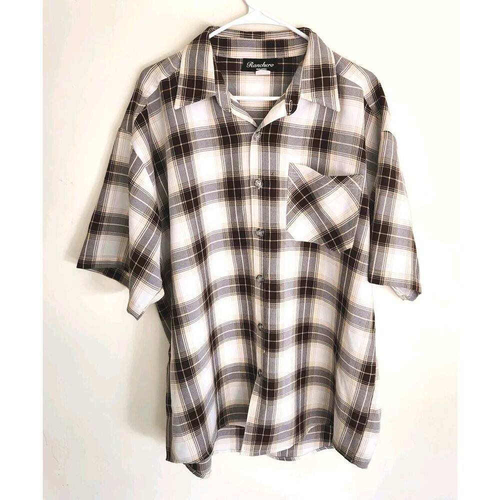 Vintage Ranchero Short Sleeve Button Down Pocket Plaid Shirt Men's XL 1351